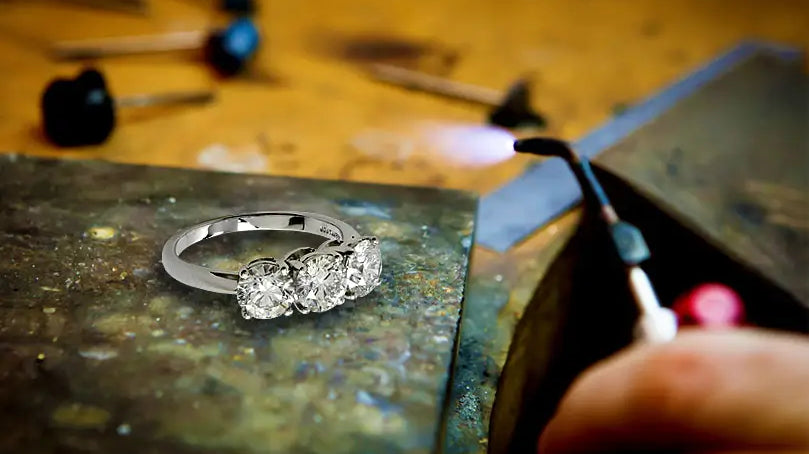 diamond ring on work bench
