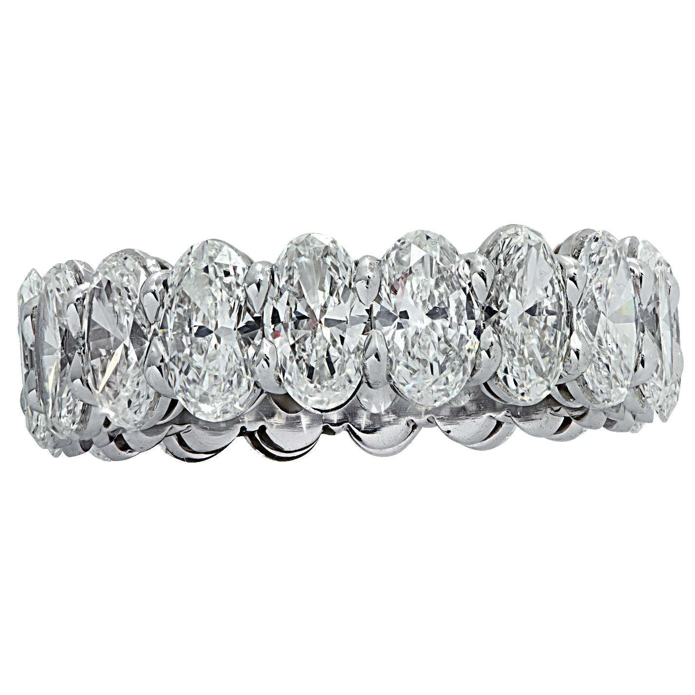 Side view of the Vivid Diamonds 4.96 Carat Oval Diamond Eternity Band in Platinum, illustrating the exquisite design and craftsmanship of the emerald cut diamonds.