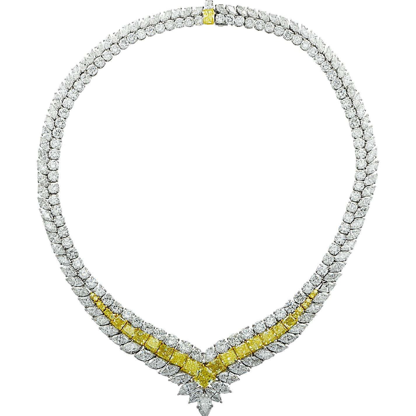 80ct Fancy Intense Yellow & White Diamond Necklace in Platinum & Gold by VIVID – V30554 Vivid Diamonds