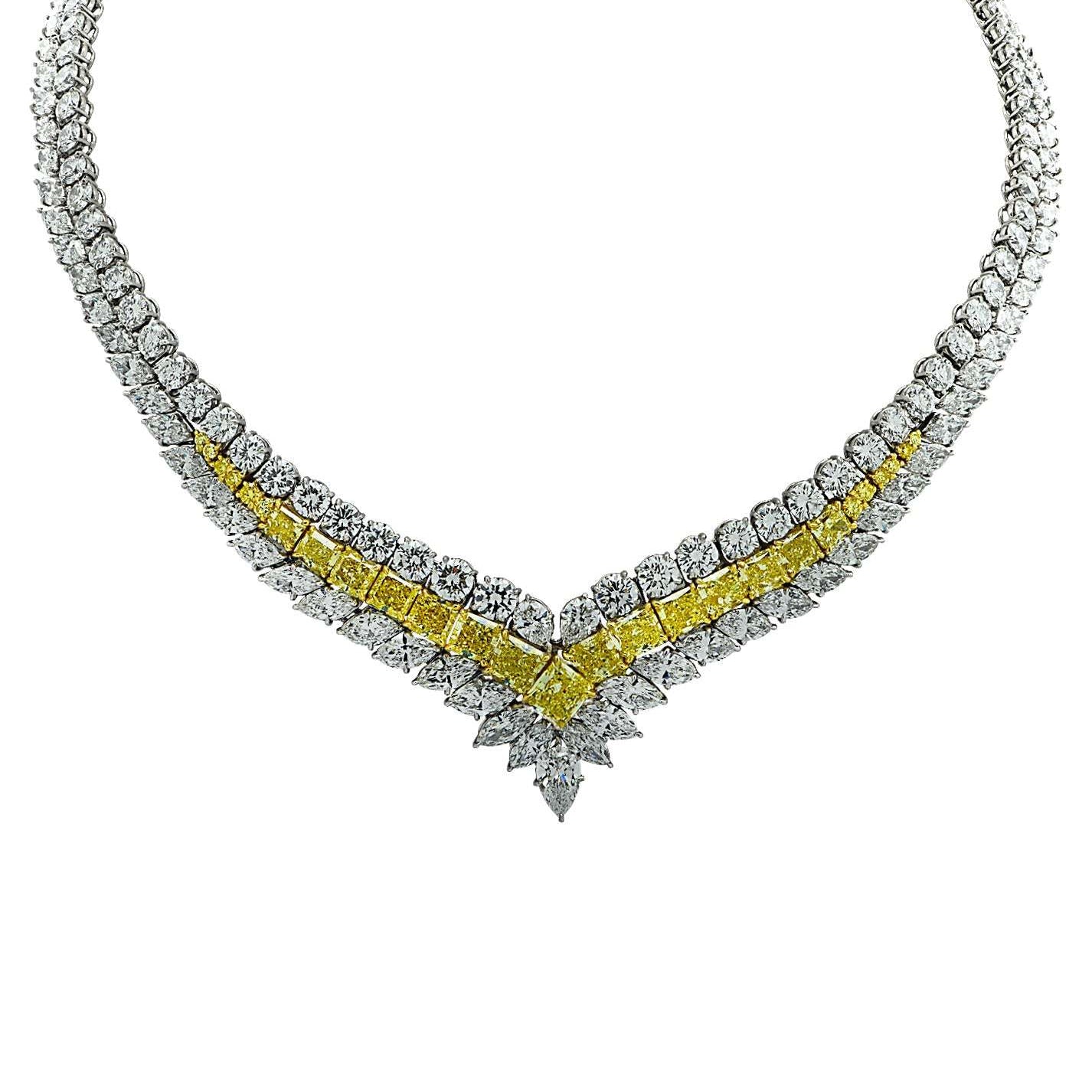 80ct Fancy Intense Yellow & White Diamond Necklace in Platinum & Gold by VIVID – V30554 Vivid Diamonds