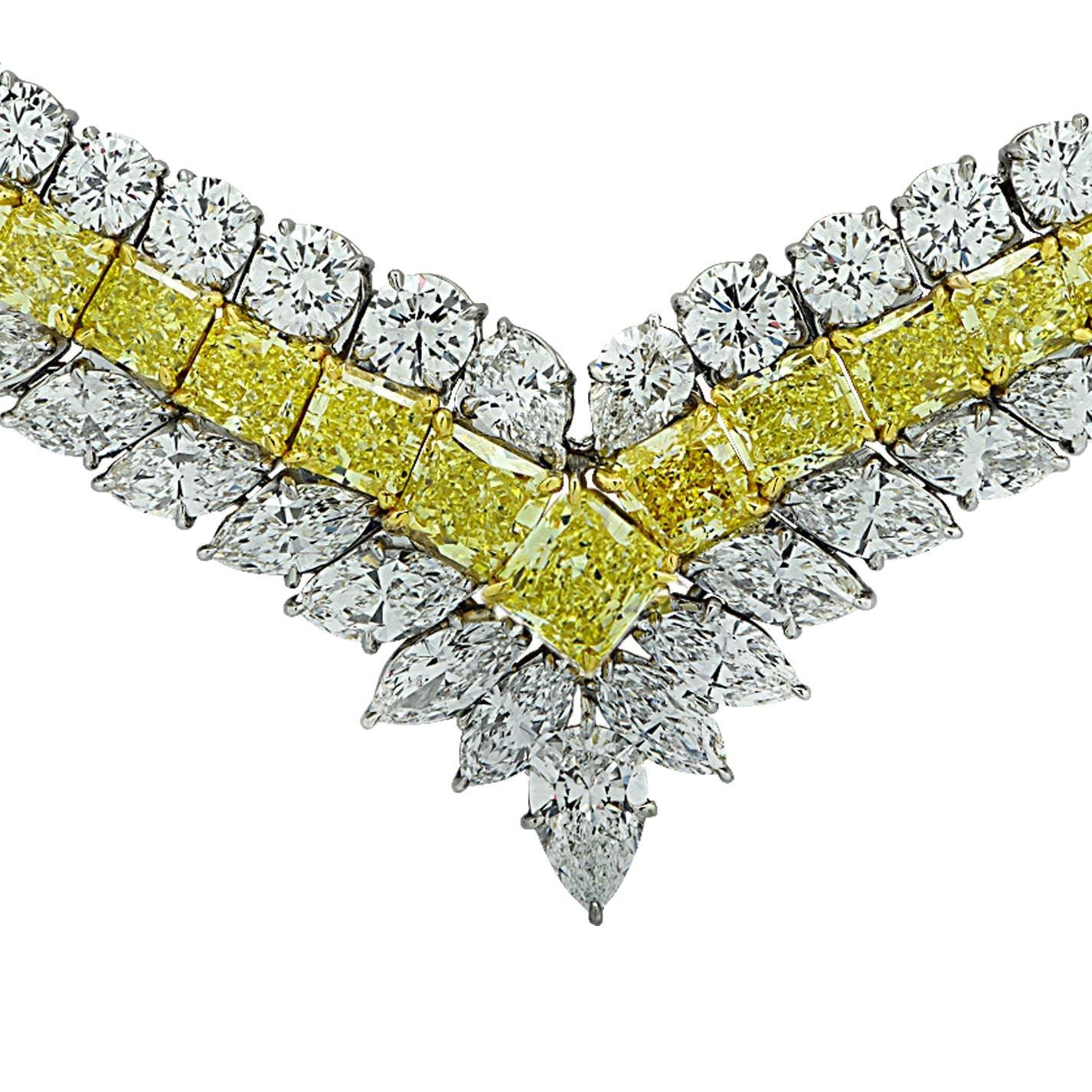 80ct Fancy Intense Yellow & White Diamond Necklace in Platinum & Gold by VIVID – V30554 Vivid Diamonds