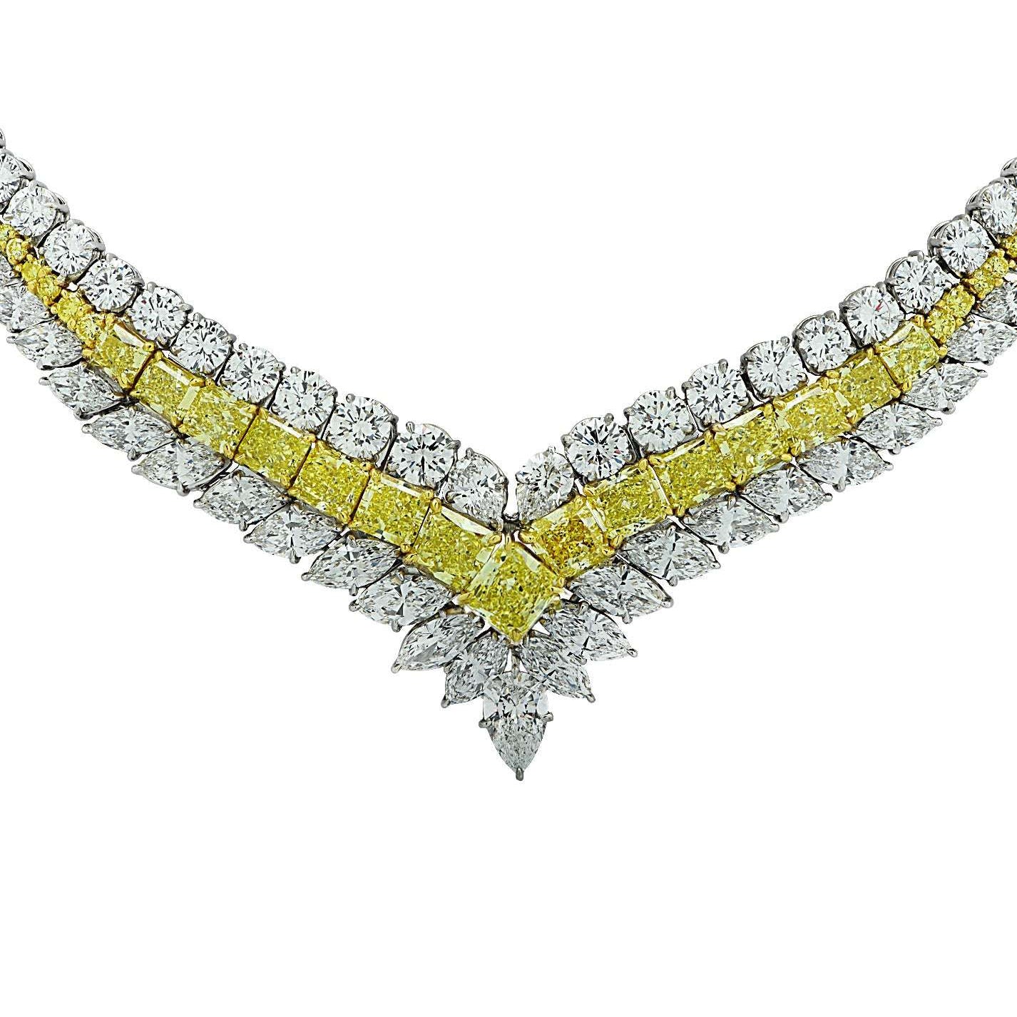 80ct Fancy Intense Yellow & White Diamond Necklace in Platinum & Gold by VIVID – V30554 Vivid Diamonds