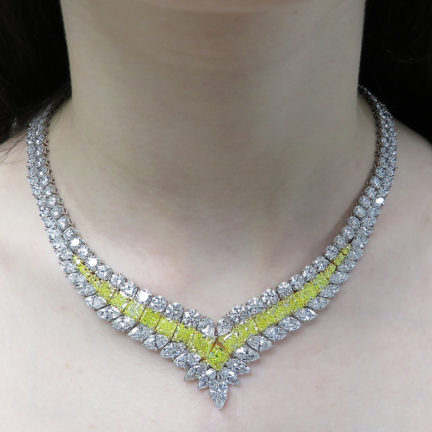 80ct Fancy Intense Yellow & White Diamond Necklace in Platinum & Gold by VIVID – V30554 Vivid Diamonds