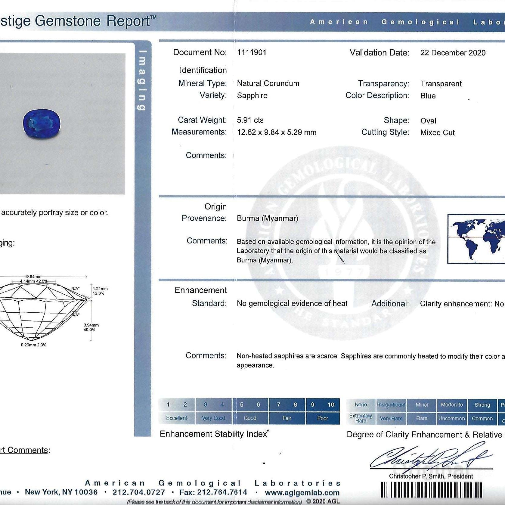 Vivid Diamonds AGL Certified 5.91 Carat Burma No Heat Sapphire & Diamond Ring -V31480 Vivid Diamonds