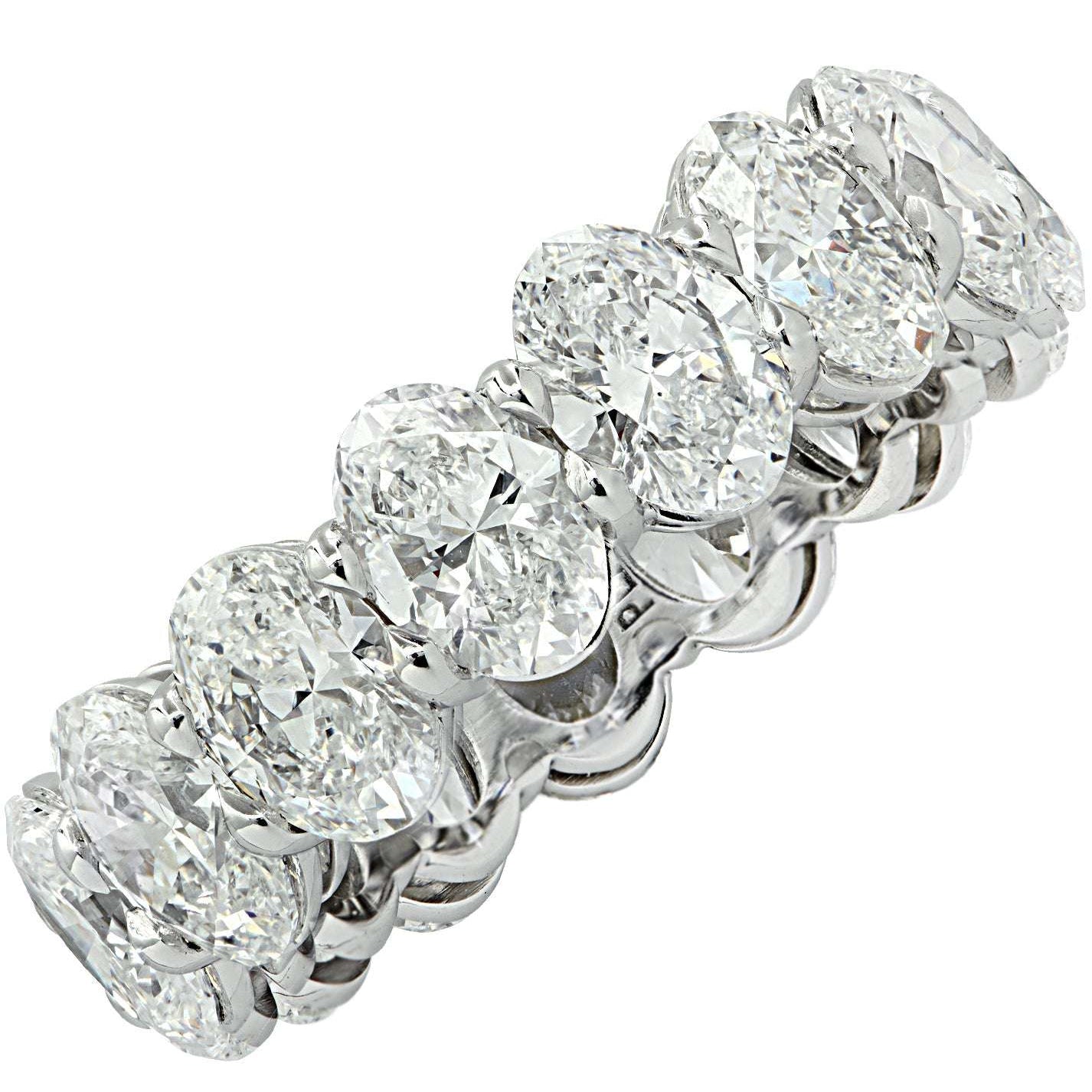 GIA Certified 7.55 Ct Oval Cut Diamond Eternity Band in Platinum by Vivid Diamonds, showcasing brilliant oval diamonds set in a luxurious platinum band, symbolizing elegance and timeless beauty.