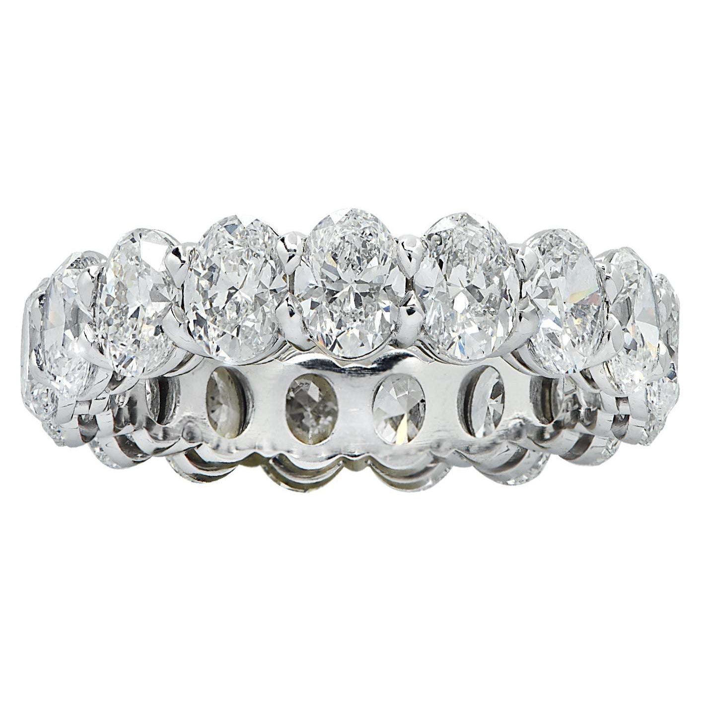 Exquisite 4.42 Carat Oval Cut Diamond Eternity Band in Platinum by Vivid Diamonds, showcasing a continuous line of elegant oval diamonds in a luxurious low-profile setting.