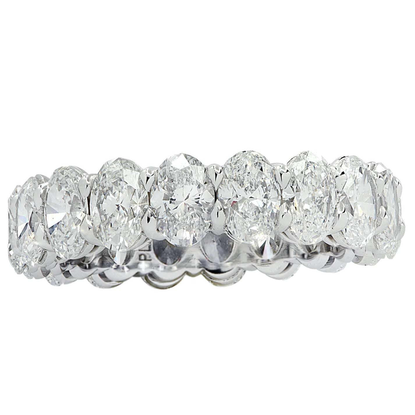 Elegant view of the 4.33 Carat Oval Cut Diamond Eternity Band in Platinum by Vivid Diamonds, highlighting the exquisite oval cut diamonds in a continuous flow.