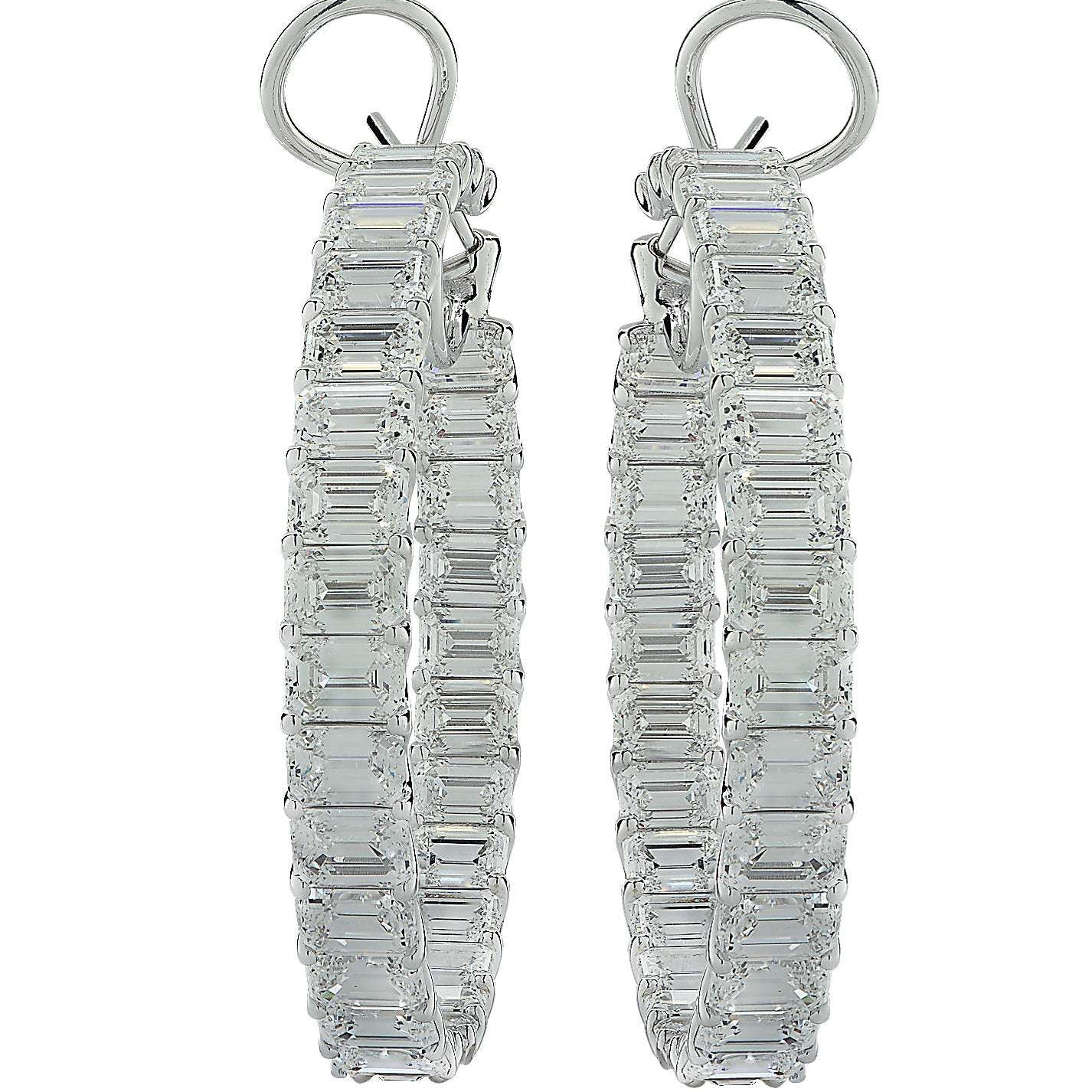 GIA Certified 29.77 Carat Emerald Cut Diamond In/Out Hoop Earrings -V37948 Vivid Diamonds