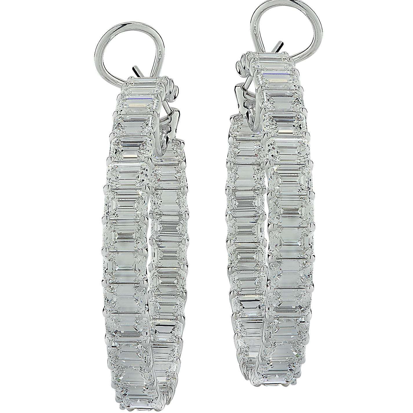 GIA Certified 29.77 Carat Emerald Cut Diamond In/Out Hoop Earrings -V37948 Vivid Diamonds
