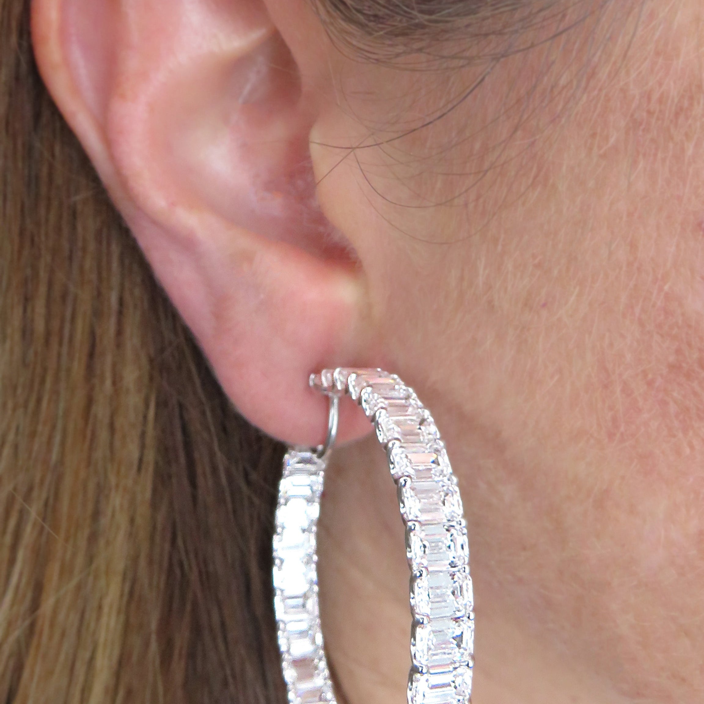 GIA Certified 29.77 Carat Emerald Cut Diamond In/Out Hoop Earrings -V37948 Vivid Diamonds