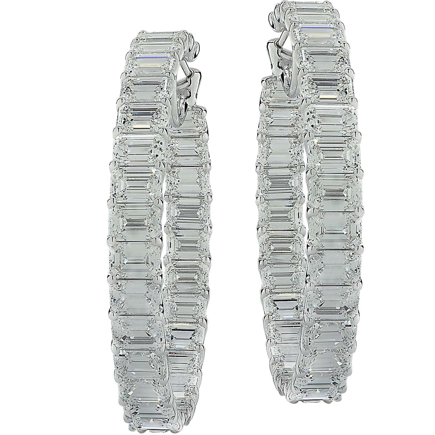 GIA Certified 29.77 Carat Emerald Cut Diamond In/Out Hoop Earrings -V37948 Vivid Diamonds