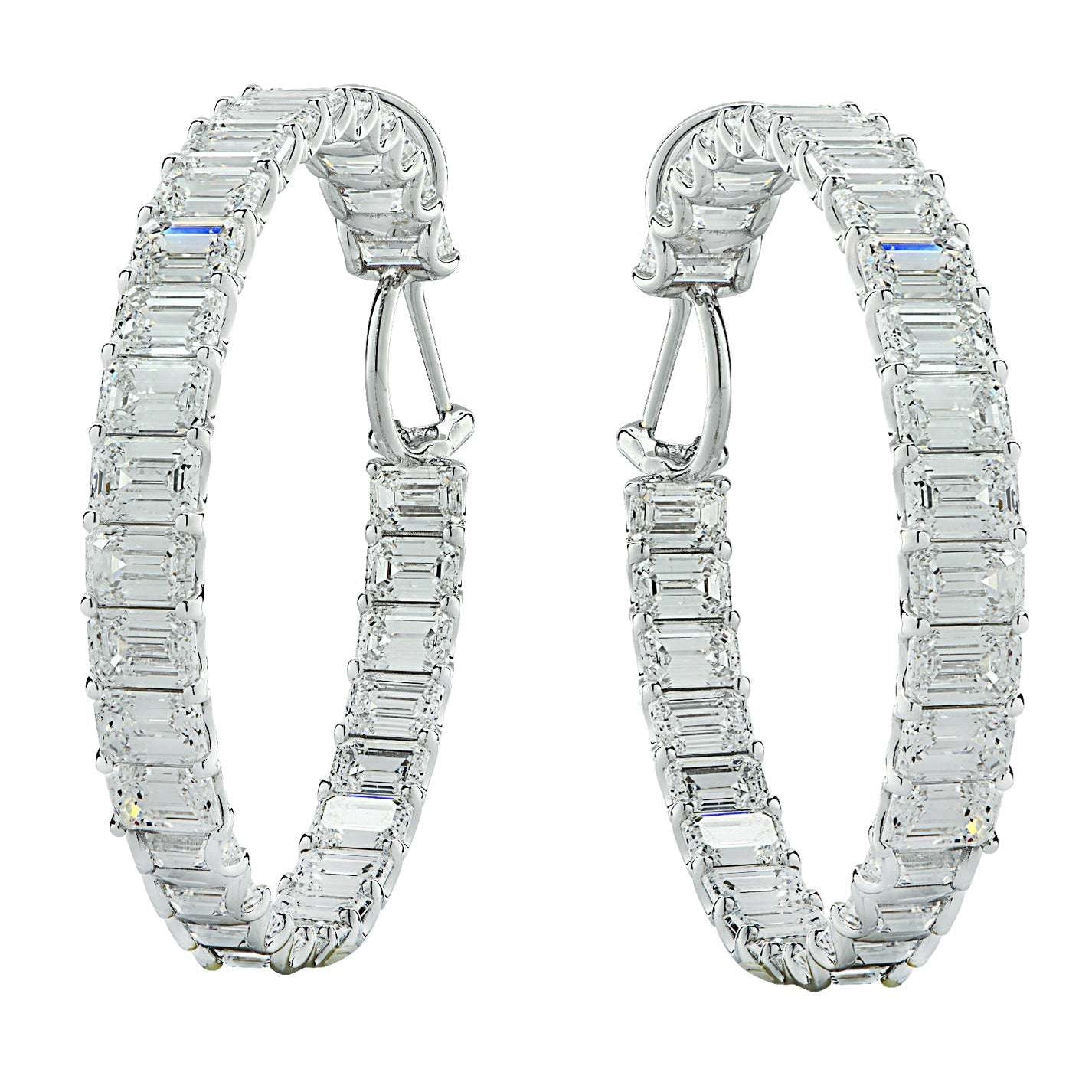 GIA Certified 29.77 Carat Emerald Cut Diamond In/Out Hoop Earrings -V37948 Vivid Diamonds