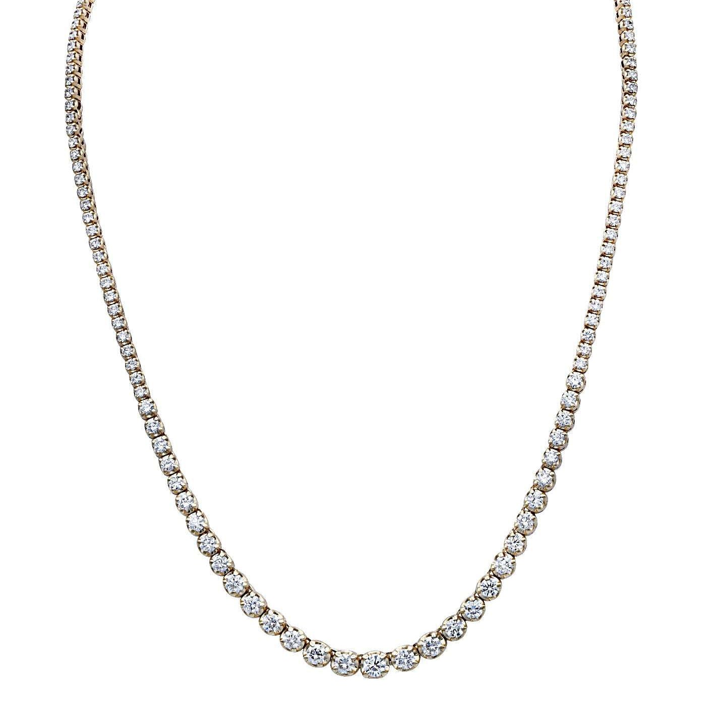 Elegant Vivid Diamonds 6.70 Ct Yellow Gold Diamond Riviere Necklace featuring a stunning array of 146 brilliant cut diamonds, perfect for formal occasions.