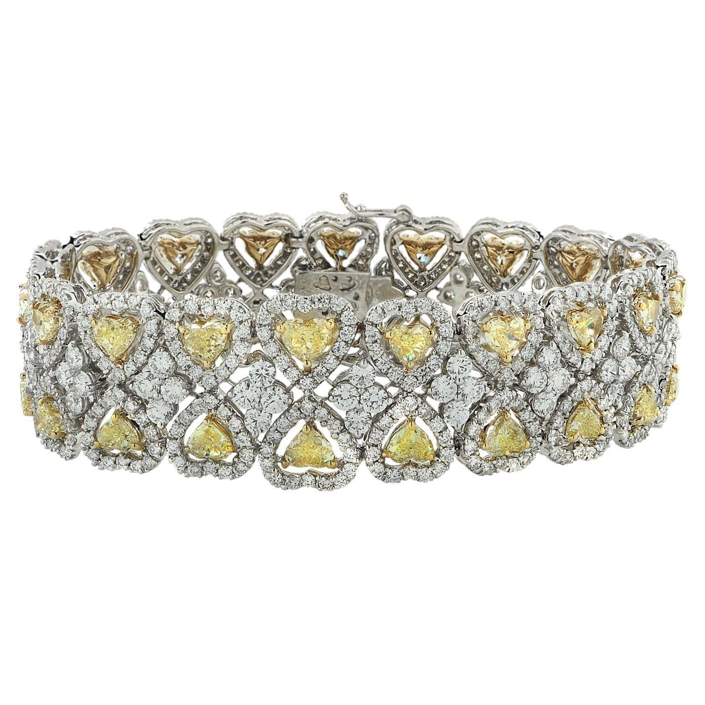 26.04 Carat Fancy Yellow Heart Shape Diamond Halo Bracelet - V37984 Vivid Diamonds