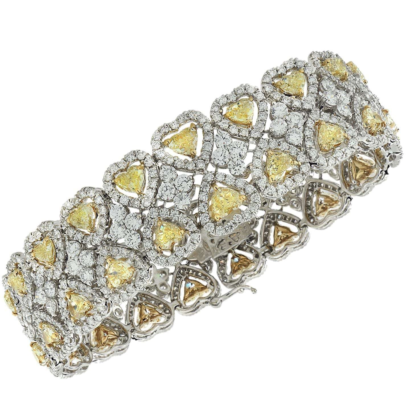 26.04 Carat Fancy Yellow Heart Shape Diamond Halo Bracelet - V37984 Vivid Diamonds