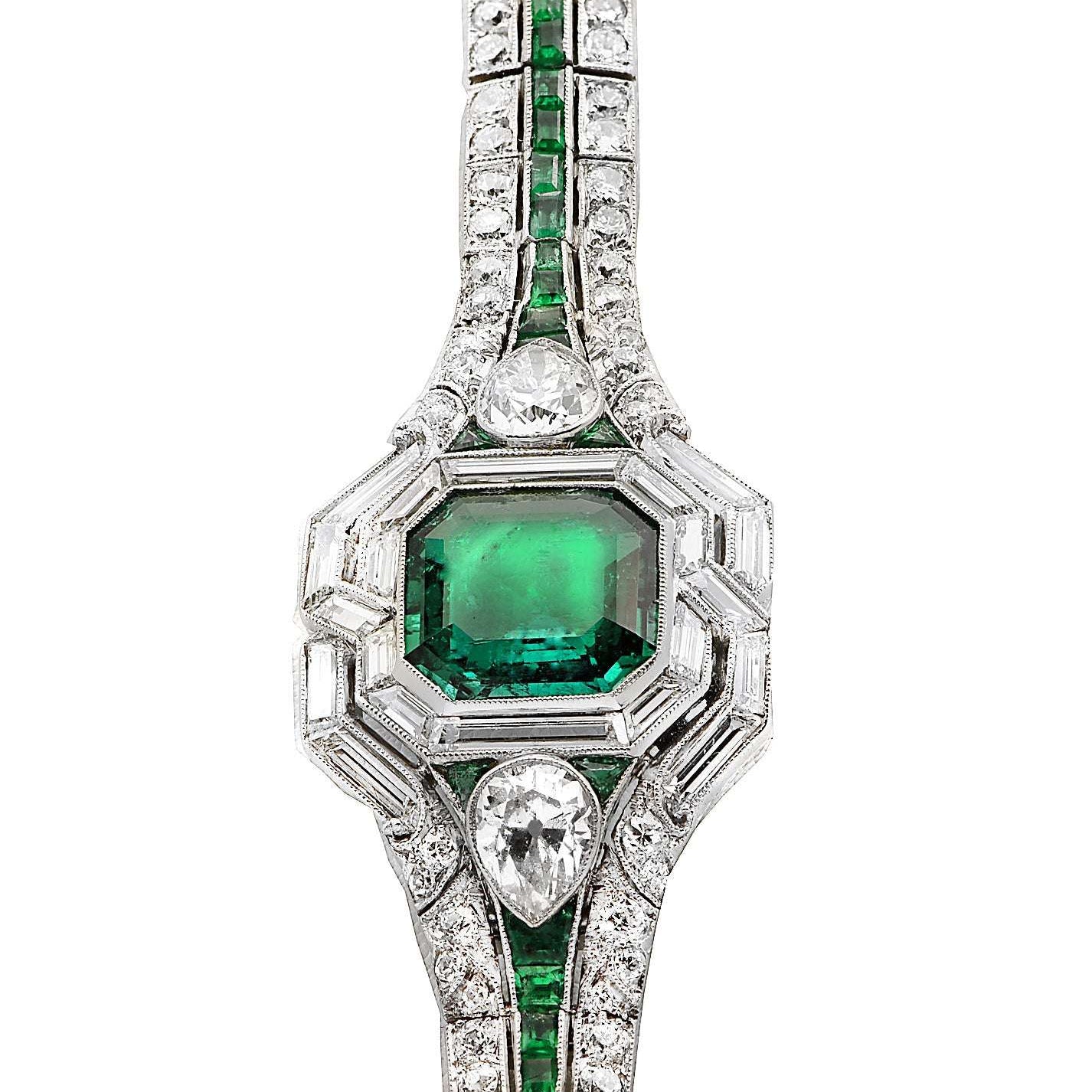 Exquisite 2.82 Carat Emerald Bracelet in Platinum & 18k Yellow Gold Vivid Diamonds