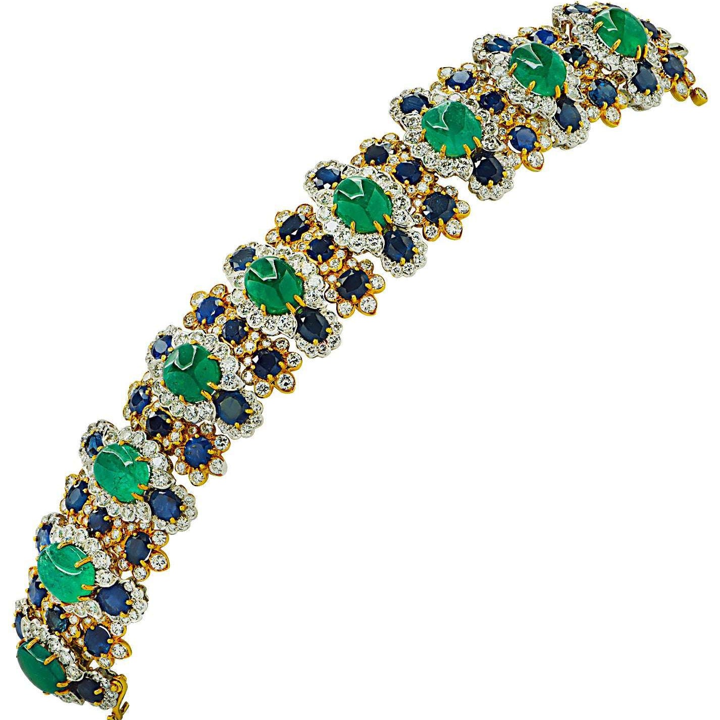 David Webb 109.4 Carat Emerald, Sapphire, and Diamond Bracelet - V39208 Vivid Diamonds