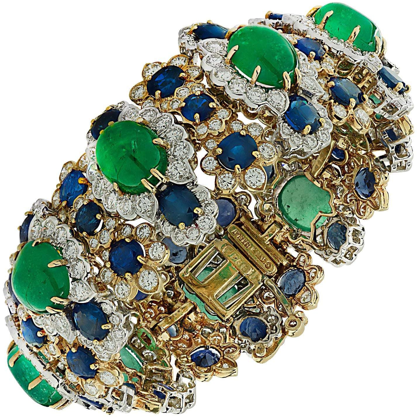 David Webb 109.4 Carat Emerald, Sapphire, and Diamond Bracelet - V39208 Vivid Diamonds
