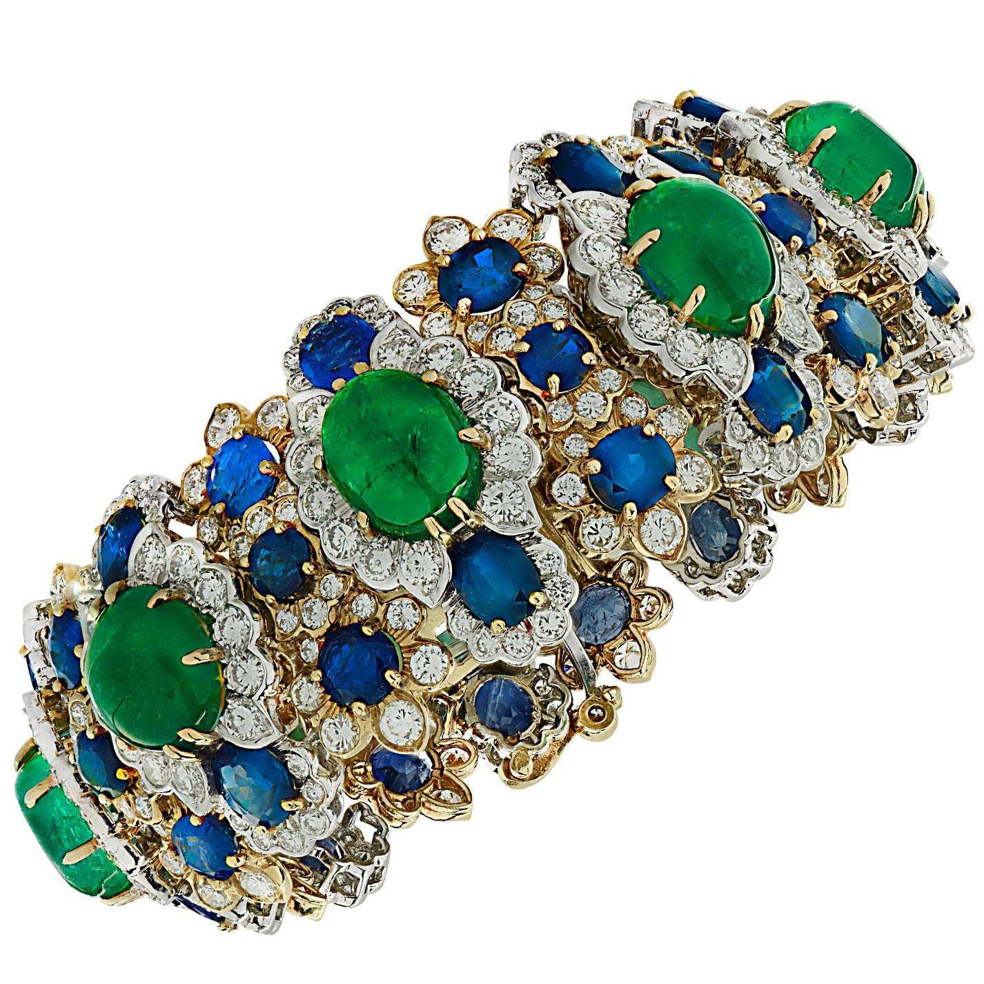 David Webb 109.4 Carat Emerald, Sapphire, and Diamond Bracelet - V39208 Vivid Diamonds