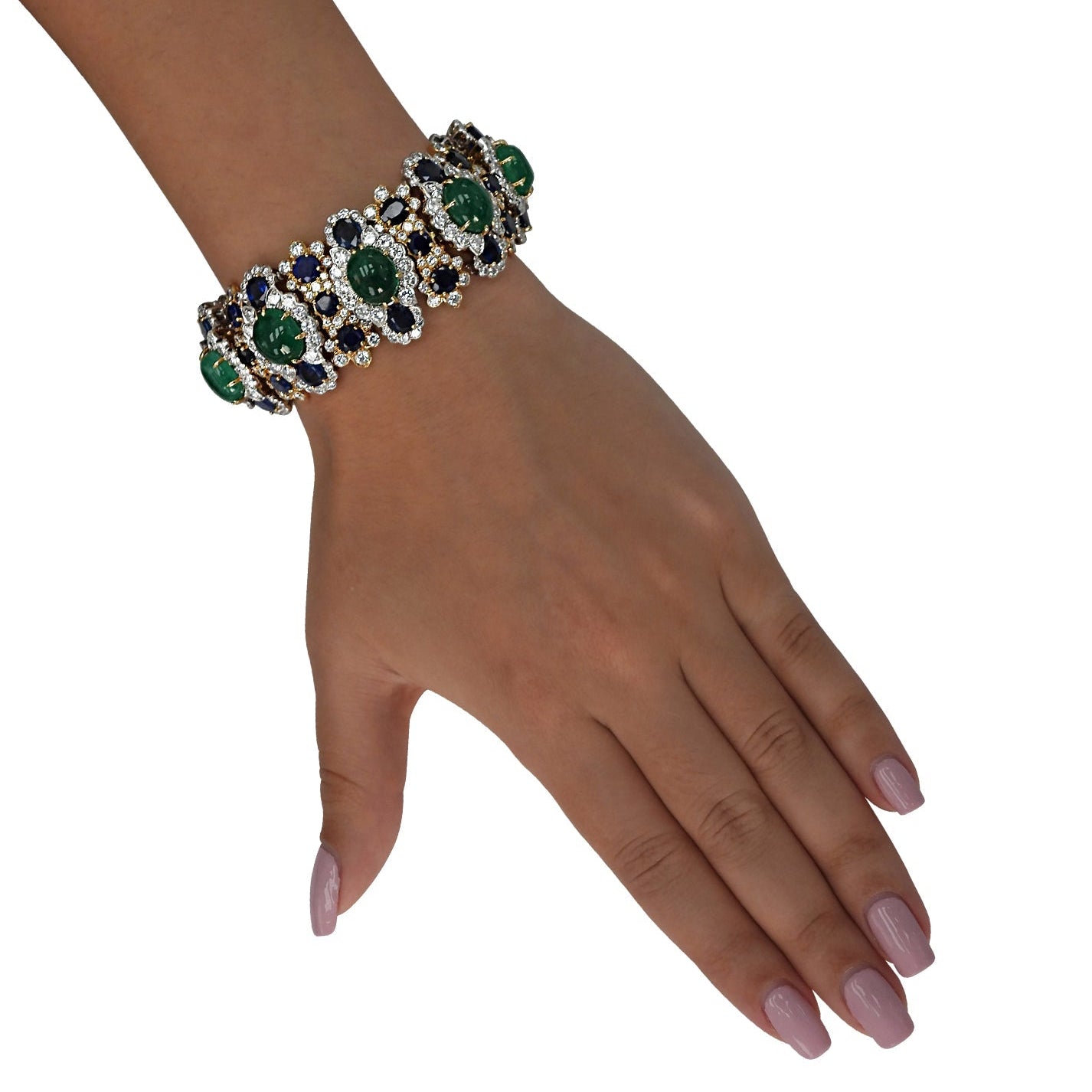 David Webb 109.4 Carat Emerald, Sapphire, and Diamond Bracelet - V39208 Vivid Diamonds