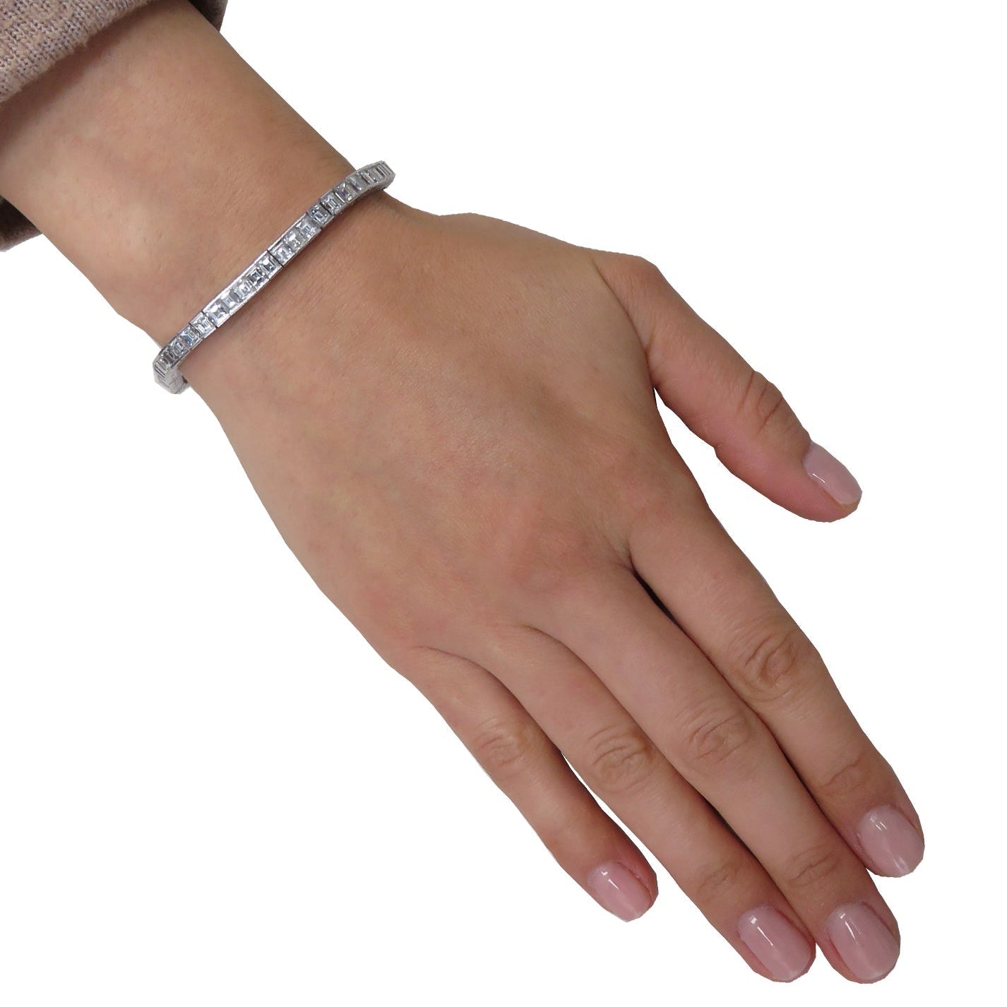 Mid Century 12.02 Carat Carre' Cut Diamond Tennis Bracelet -V41911 Vivid Diamonds