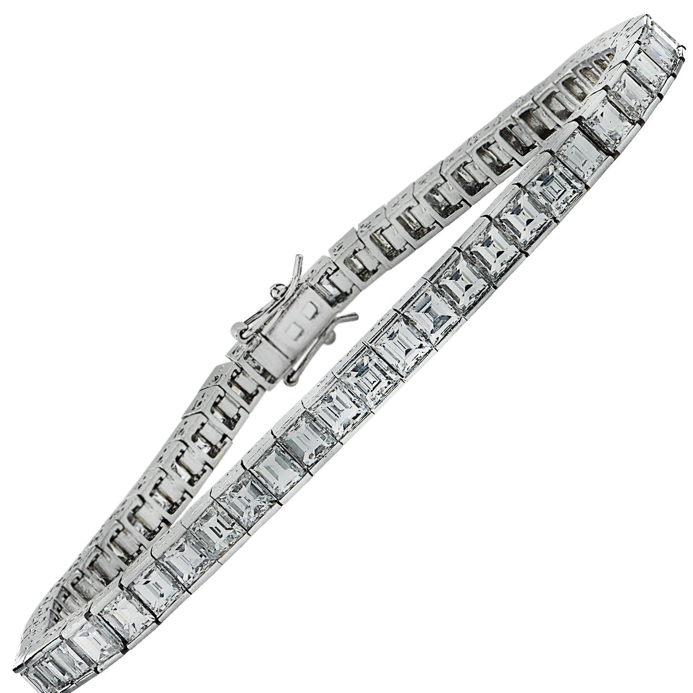 Mid Century 12.02 Carat Carre' Cut Diamond Tennis Bracelet -V41911 Vivid Diamonds