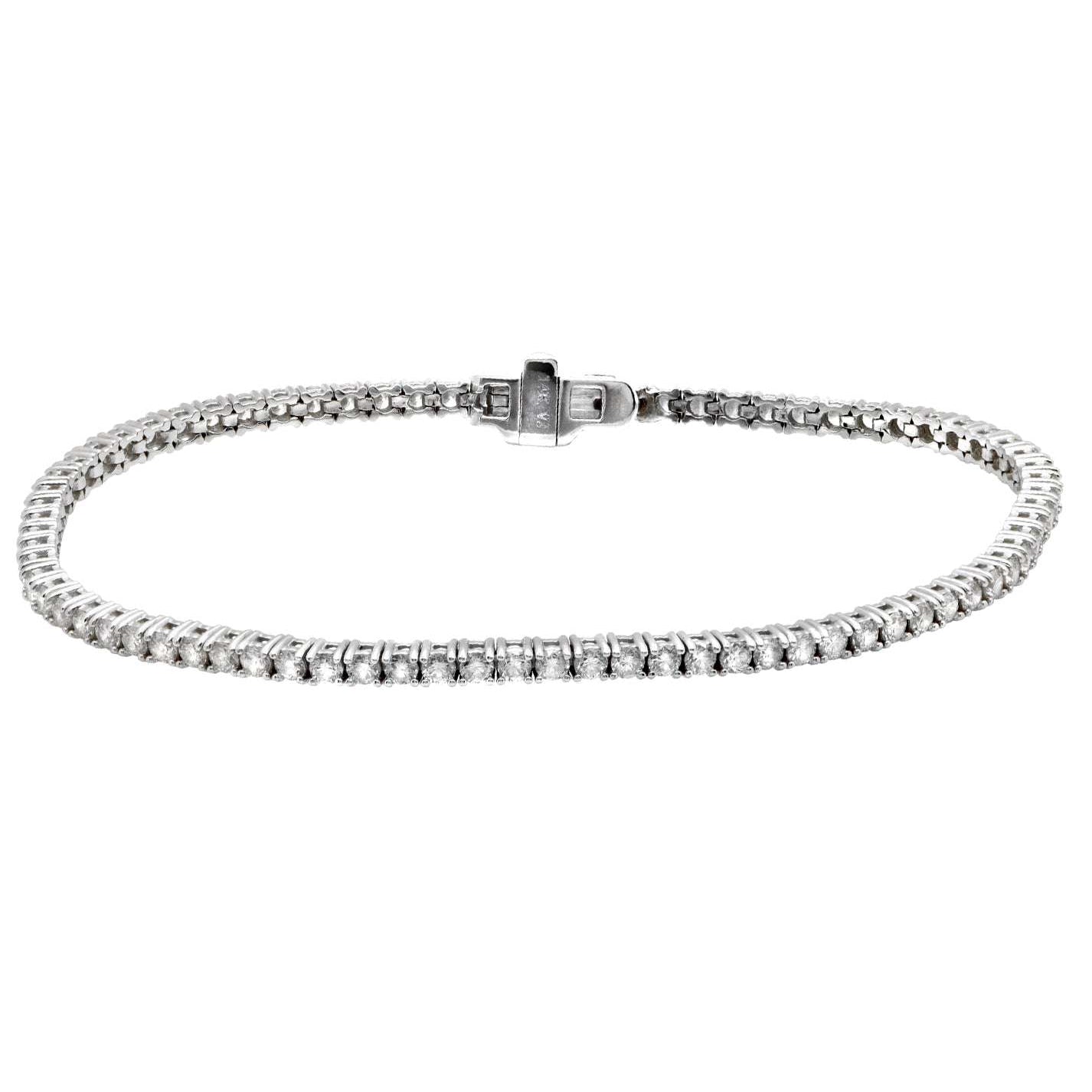 Vivid Diamonds 2.03 Ct 18K White Gold Diamond Tennis Bracelet featuring a secure hidden box clasp and a sparkling arrangement of 81 diamonds, perfect for luxury wear.