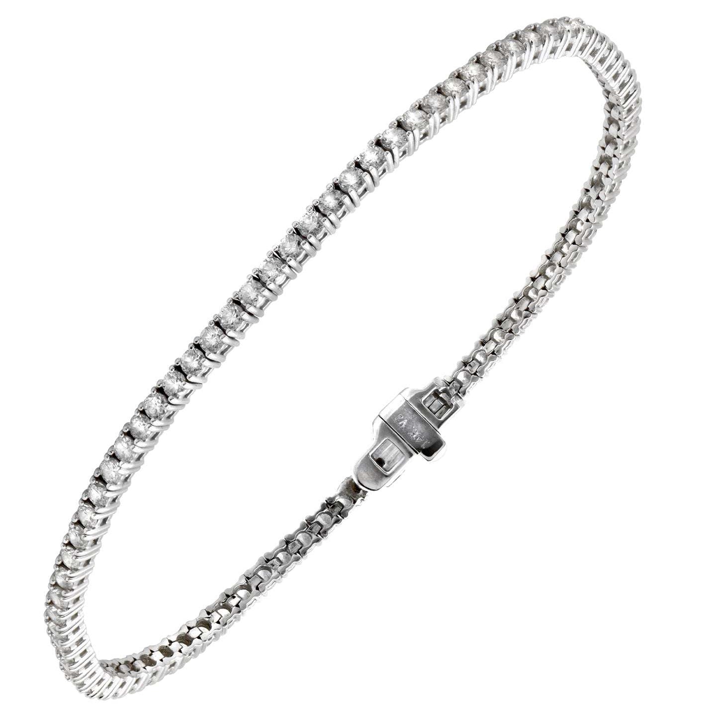 Vivid Diamonds 2.03 Ct 18K White Gold Diamond Tennis Bracelet showcasing a stunning array of 81 round brilliant diamonds, highlighting its luxury and elegance.