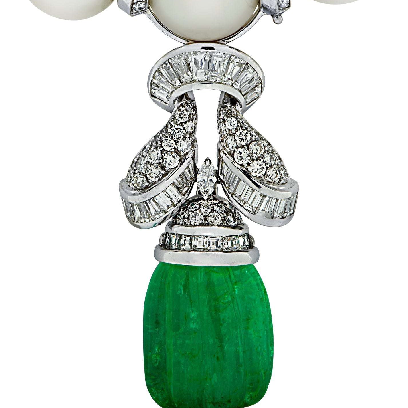 Piranesi Italy Diamond, Pearl and Carved Emerald Drop Necklace -V78713 Vivid Diamonds