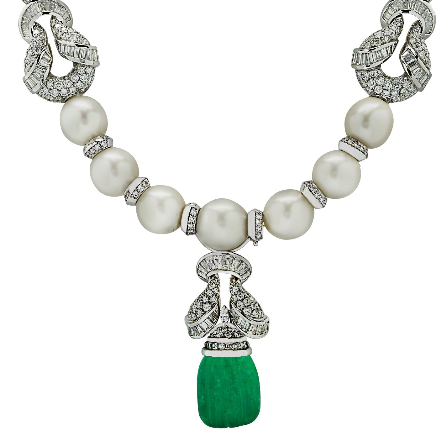 Piranesi Italy Diamond, Pearl and Carved Emerald Drop Necklace -V78713 Vivid Diamonds