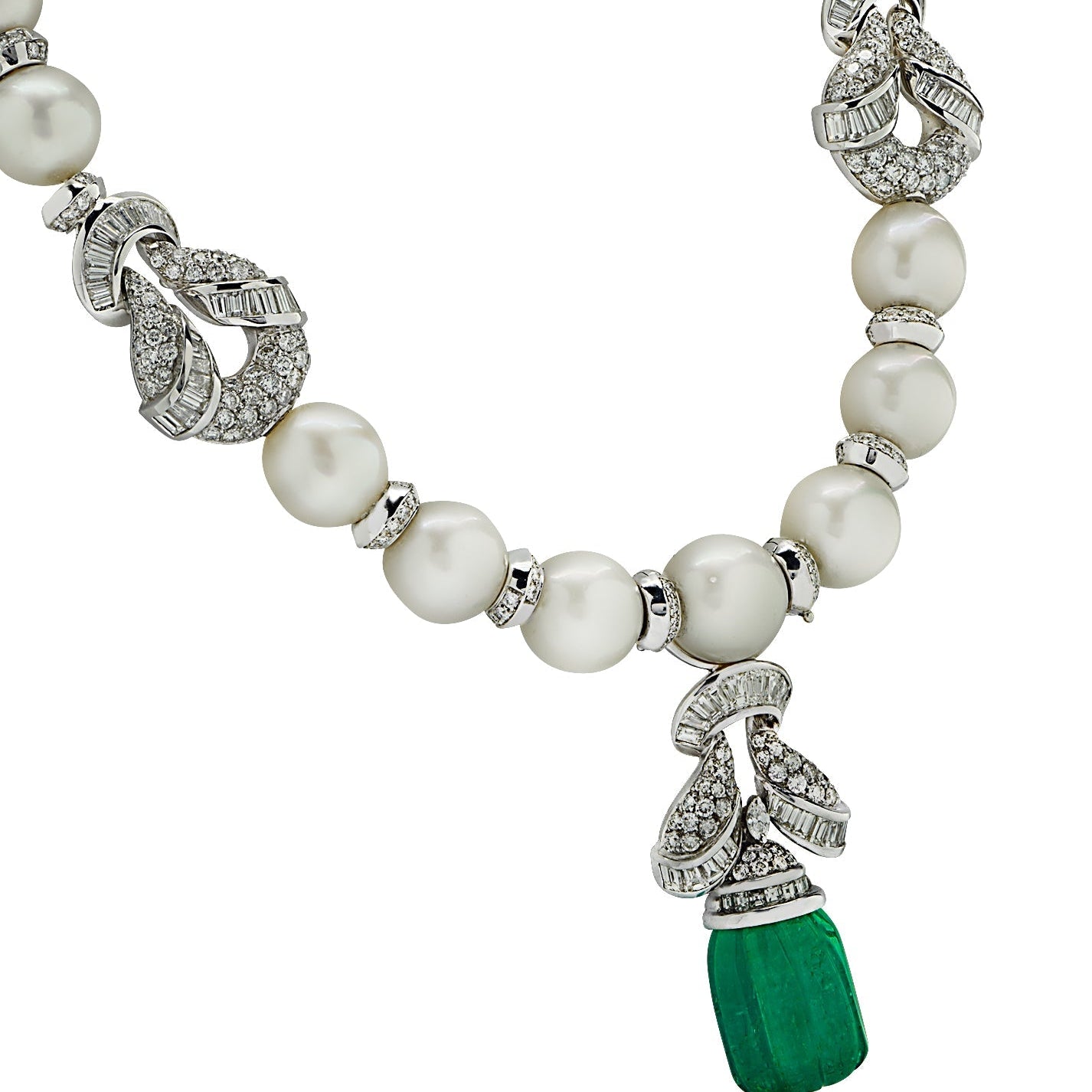 Piranesi Italy Diamond, Pearl and Carved Emerald Drop Necklace -V78713 Vivid Diamonds