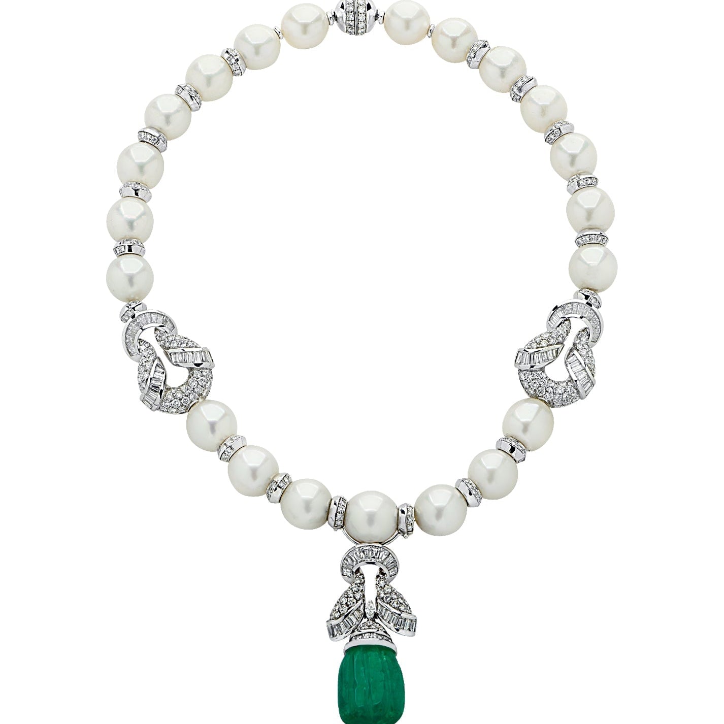 Piranesi Italy Diamond, Pearl and Carved Emerald Drop Necklace -V78713 Vivid Diamonds