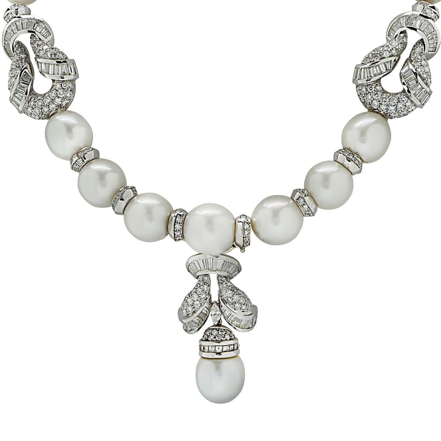 Piranesi Italy Diamond, Pearl and Carved Emerald Drop Necklace -V78713 Vivid Diamonds