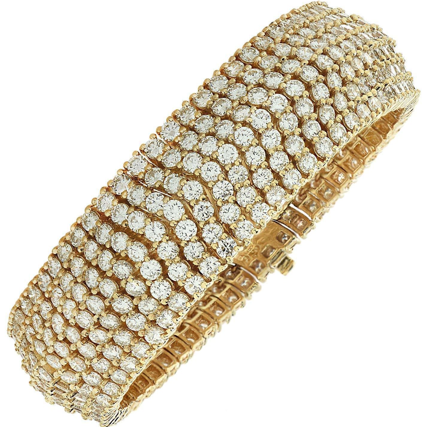 Luxury 30 Carat Diamond Domed Bracelet in 18K Yellow Gold by Vivid Diamonds, featuring a magnificent array of 413 brilliant cut diamonds set in a stunning dome design.