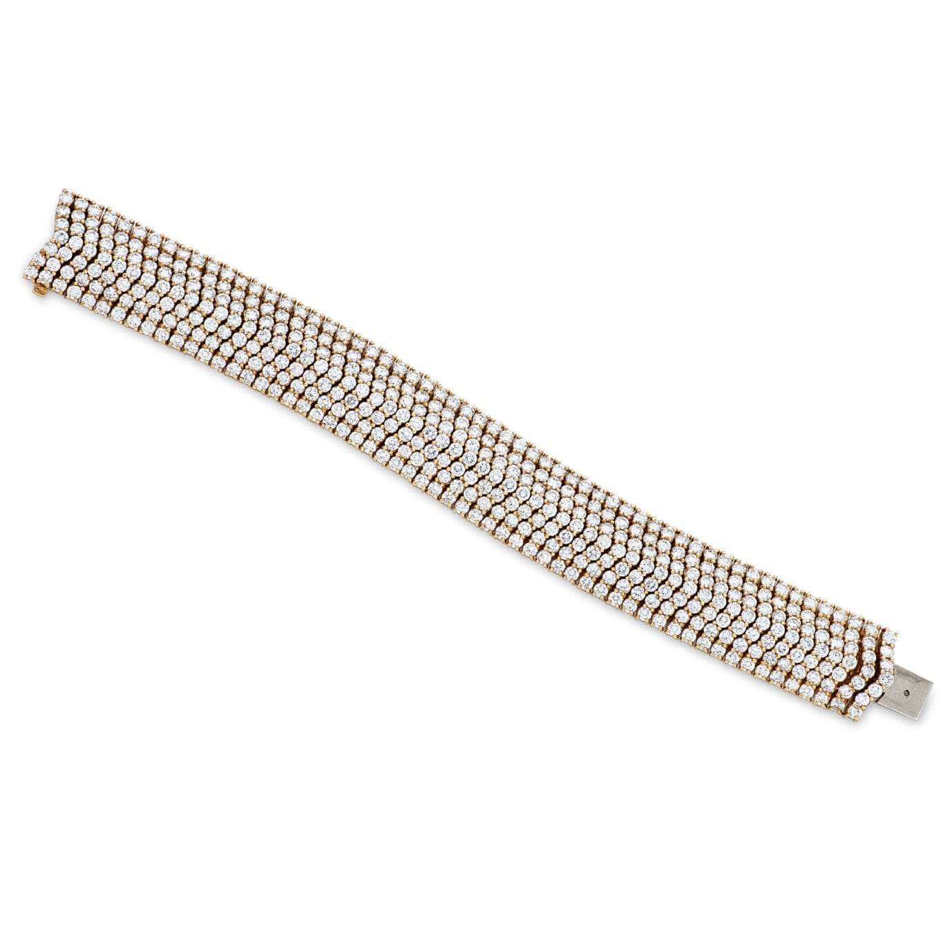Refined 30 Carat Diamond Domed Bracelet in 18K Yellow Gold by Vivid Diamonds, displaying a luxurious design with 413 shimmering brilliant cut diamonds for a sophisticated allure.