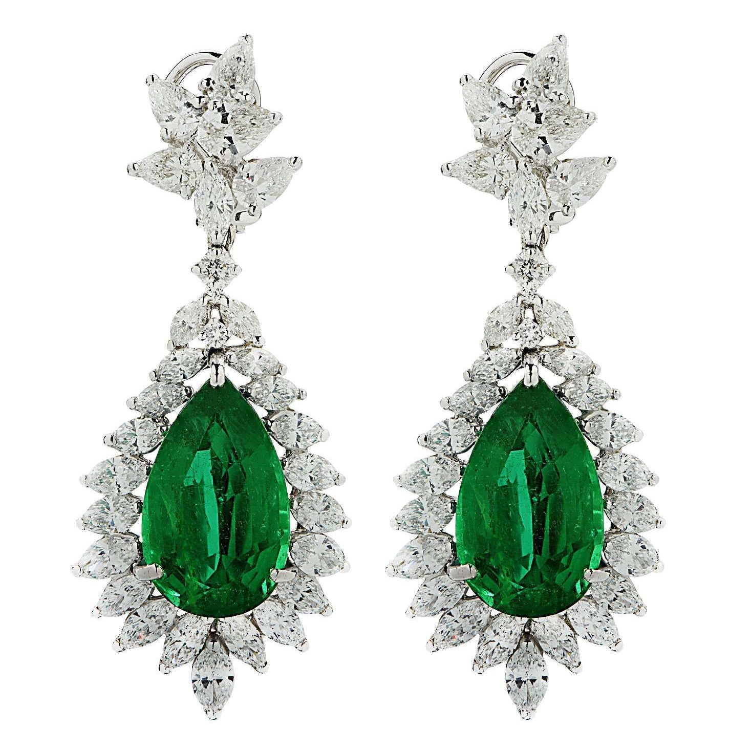 Vivid Diamonds 24 carat Pear Shape Emerald & Diamond Earrings -V44183 Vivid Diamonds