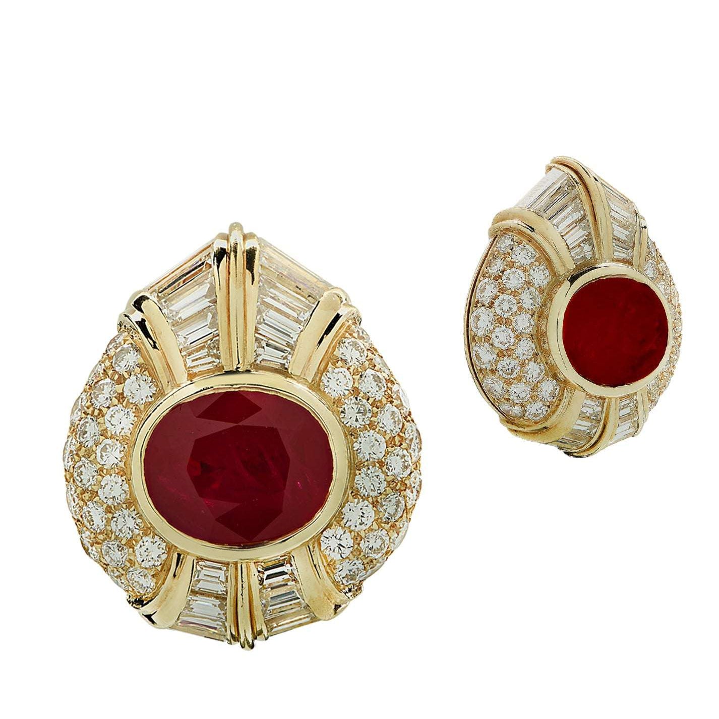 Circa 1970's Bvlgari Burma Ruby & Diamond Earrings -V44562 Vivid Diamonds