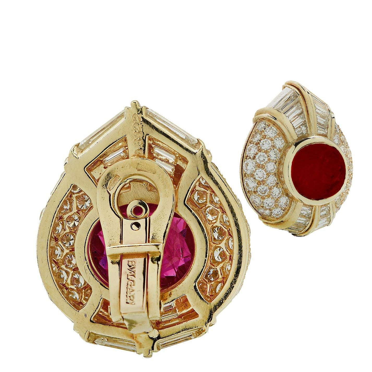 Circa 1970's Bvlgari Burma Ruby & Diamond Earrings -V44562 Vivid Diamonds