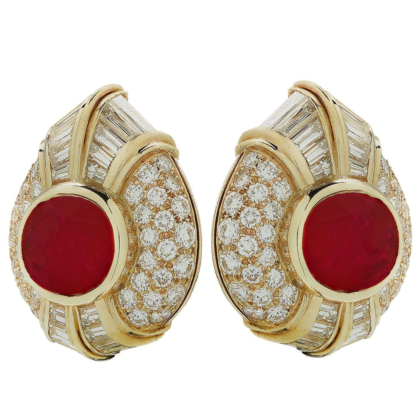 Circa 1970's Bvlgari Burma Ruby & Diamond Earrings -V44562 Vivid Diamonds