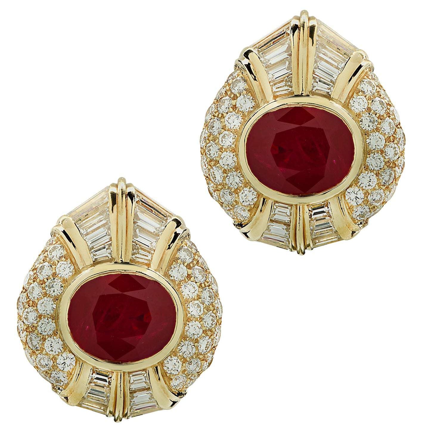 Circa 1970's Bvlgari Burma Ruby & Diamond Earrings -V44562 Vivid Diamonds
