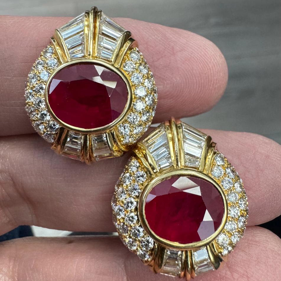 Circa 1970's Bvlgari Burma Ruby & Diamond Earrings -V44562 Vivid Diamonds