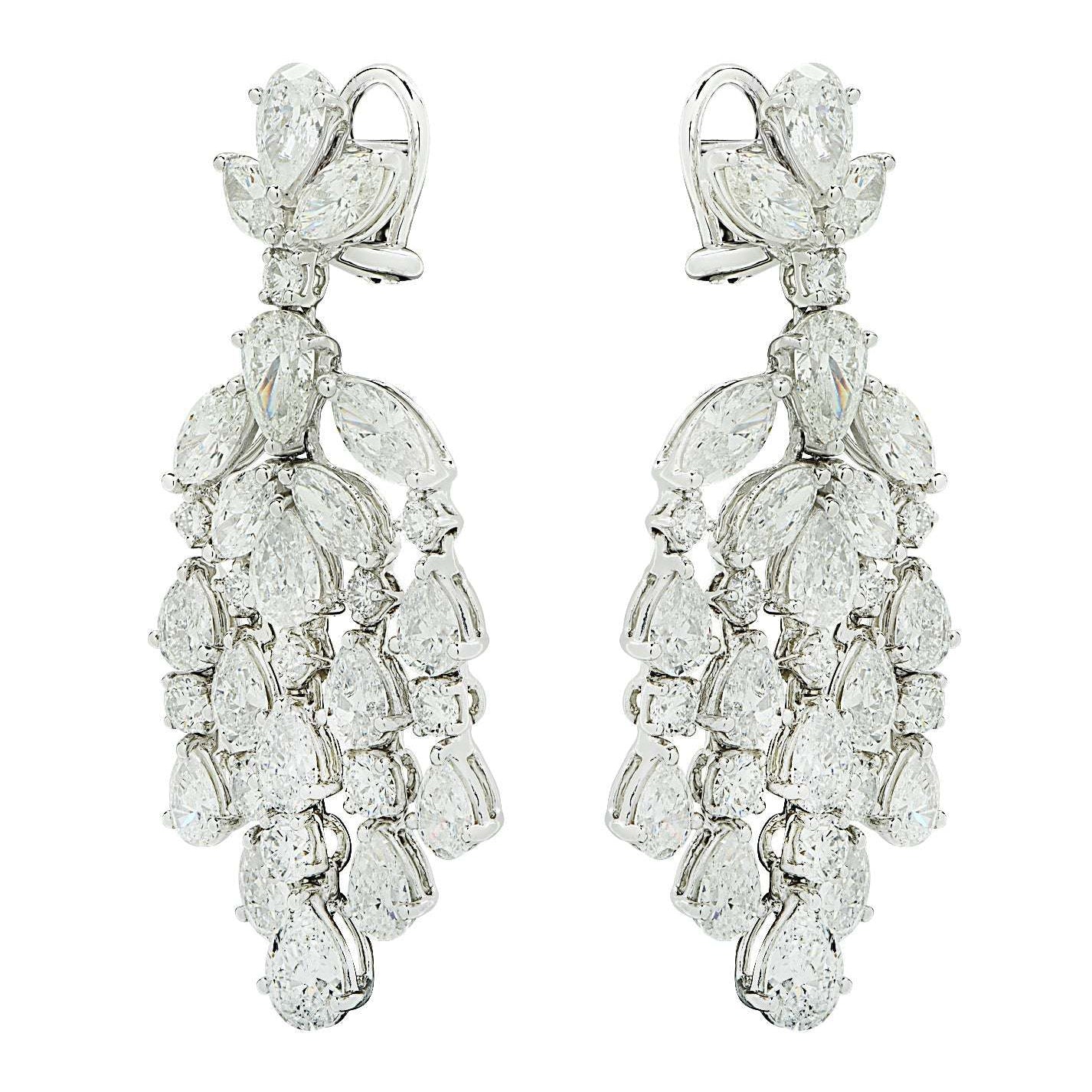 Vivid Diamonds 19 Carat Luxury Diamond Dangle Earrings featuring 60 exquisite stones, crafted in platinum for a stunning look.