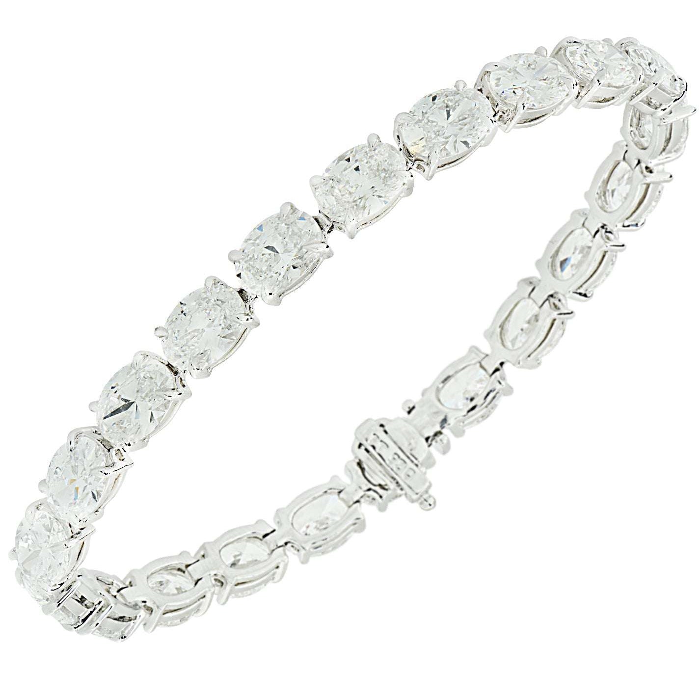 Stunning GIA Certified 21.20 Ct Oval Cut Diamond East-West Tennis Bracelet in Platinum by Vivid Diamonds, featuring a dazzling arrangement of oval diamonds in a contemporary setting.