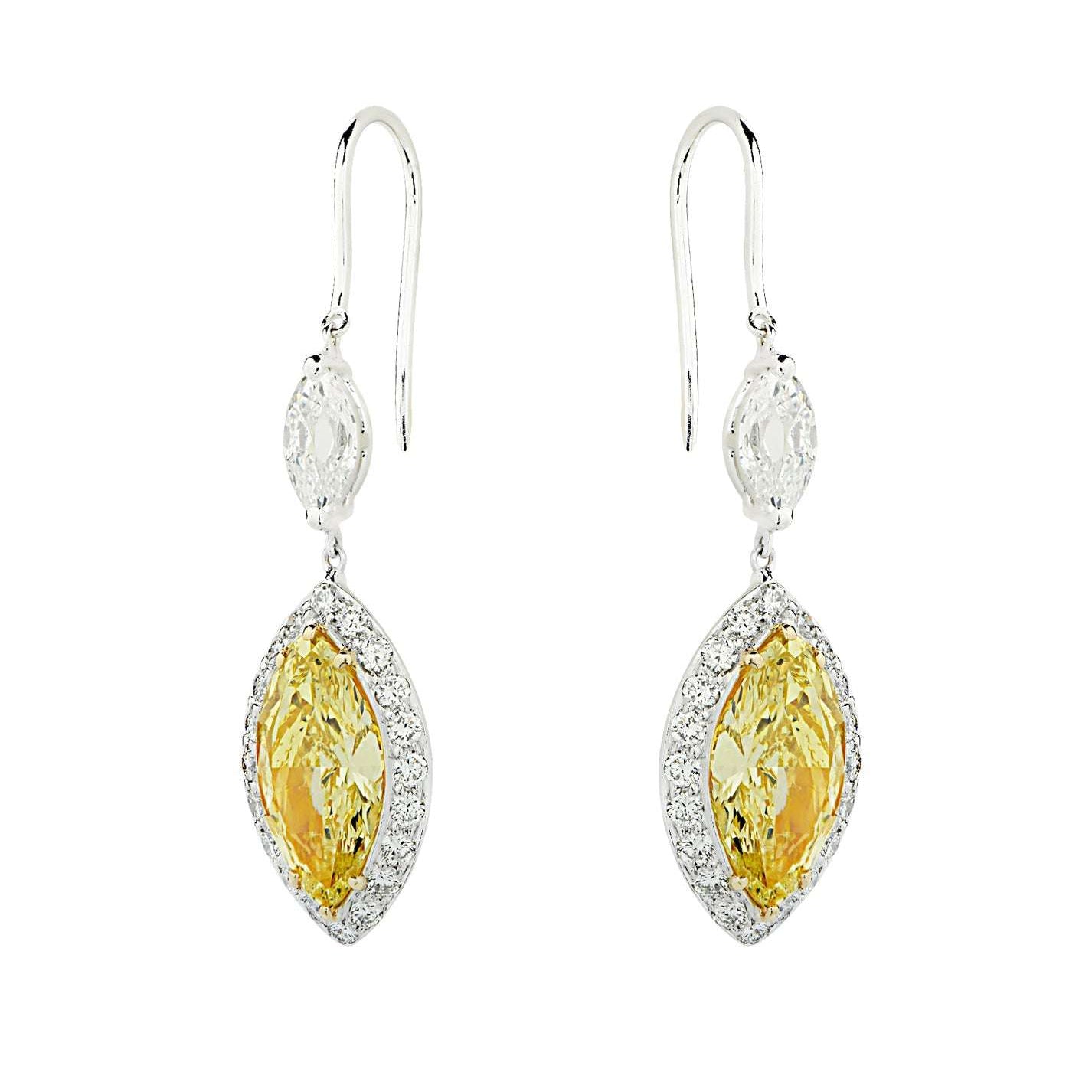 3.94 Carat GIA Certified Fancy Intense Yellow Diamond and White Diamond Dangle Earrings-V45635 Vivid Diamonds