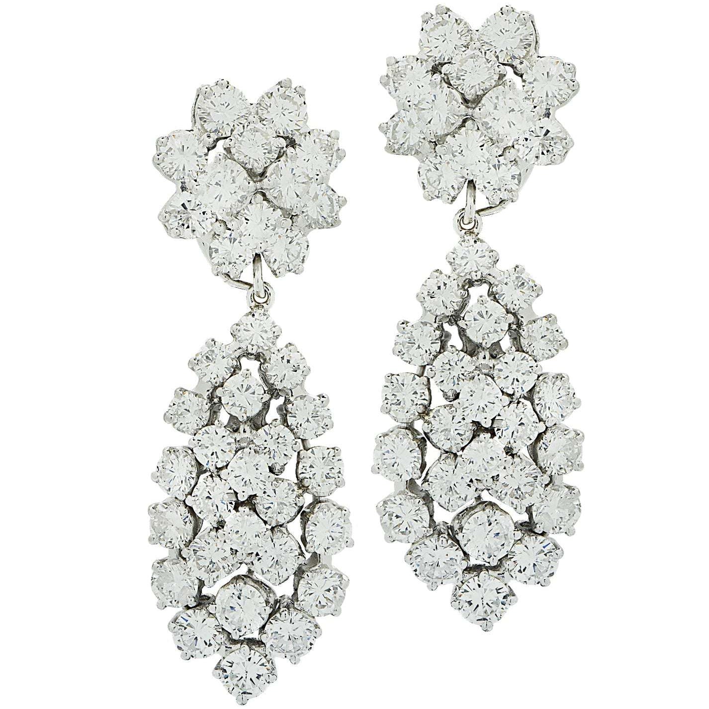 Vivid Diamonds 10 Carat Clip-On Dangle Earrings featuring 72 brilliant cut diamonds in dazzling white gold, showcasing luxury and elegance.