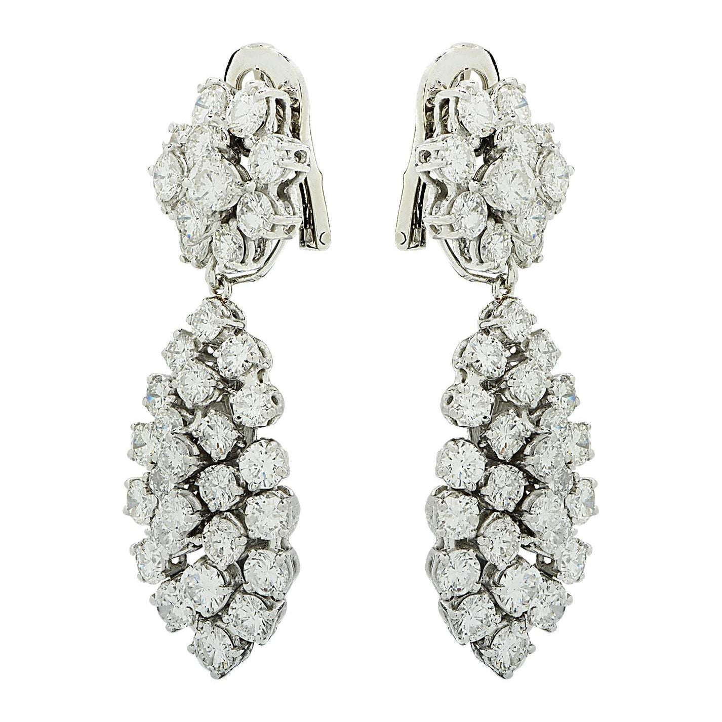 Stunning Vivid Diamonds 10 Carat Clip-On Dangle Earrings featuring 72 brilliant cut diamonds set in luxurious white gold, showcasing exquisite craftsmanship and elegance.