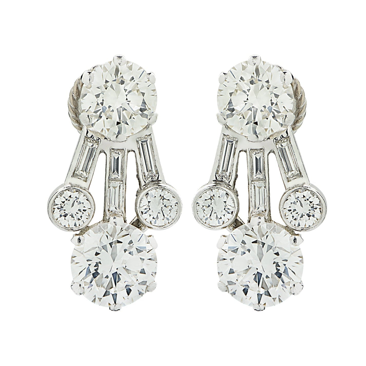 Luxurious Harry Winston 4.65 Ct Diamond Clip-On Earrings in Platinum showcasing exquisite brilliance with intricate diamond cuts, created by Vivid Diamonds.
