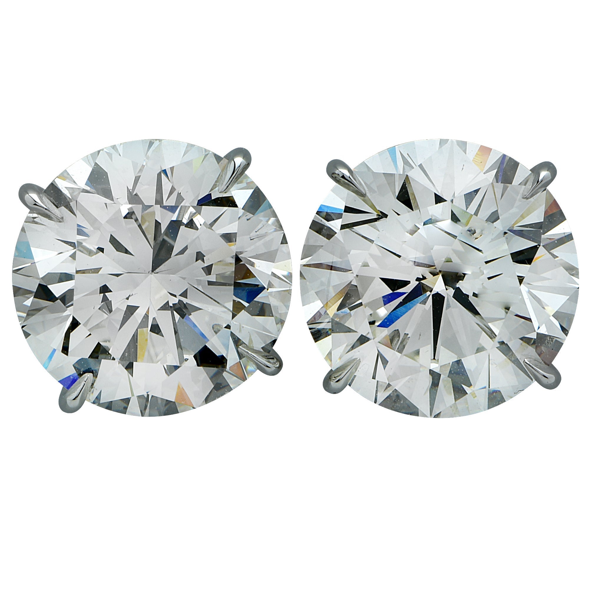 Stunning view of 10.04ct GIA Certified Round Brilliant Diamond Platinum Solitaire Stud Earrings by Vivid, showcasing their exceptional clarity and brilliance, ideal for luxury jewelry collections.