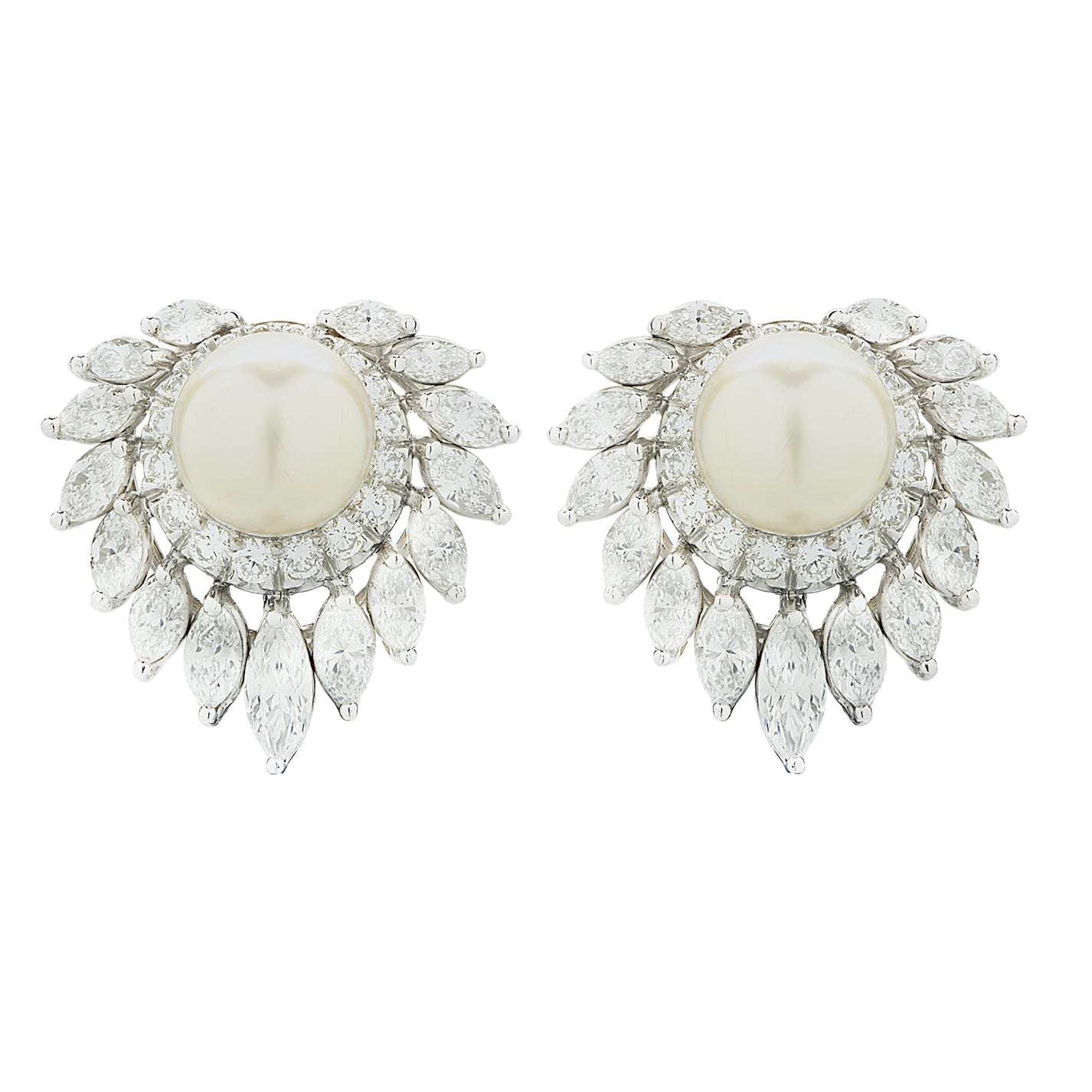 5.40 Carat Diamond and Pearl Ear Clip Earrings -V46507 Vivid Diamonds