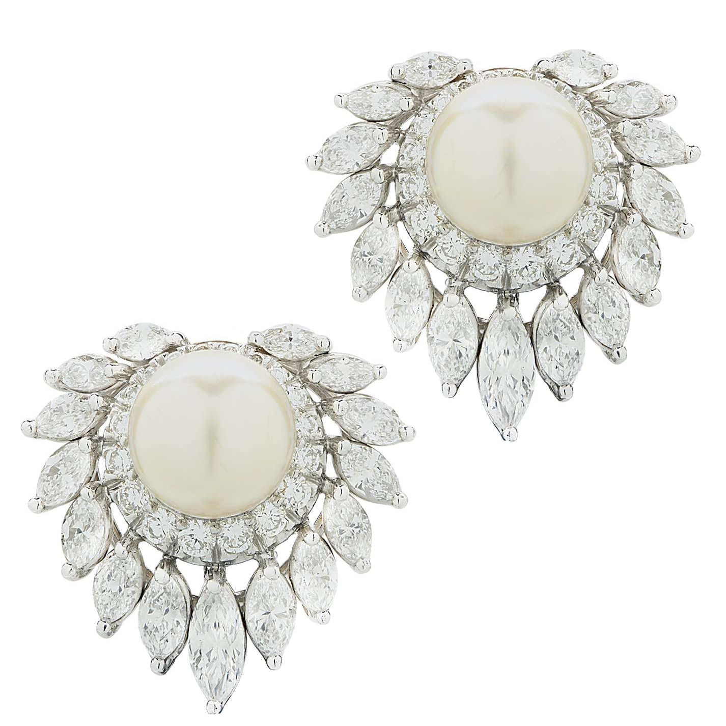 5.40 Carat Diamond and Pearl Ear Clip Earrings -V46507 Vivid Diamonds